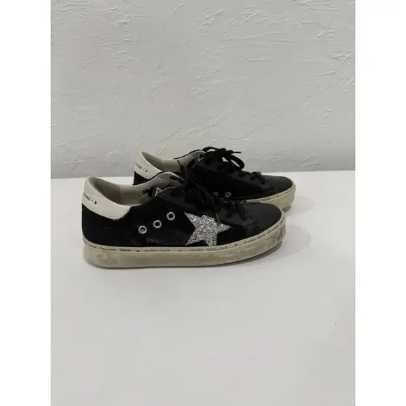 Golden Goose Black Leather Low-Top Lace-up Deluxe Hi Star Sneakers Size 38 - Picture 1 of 5